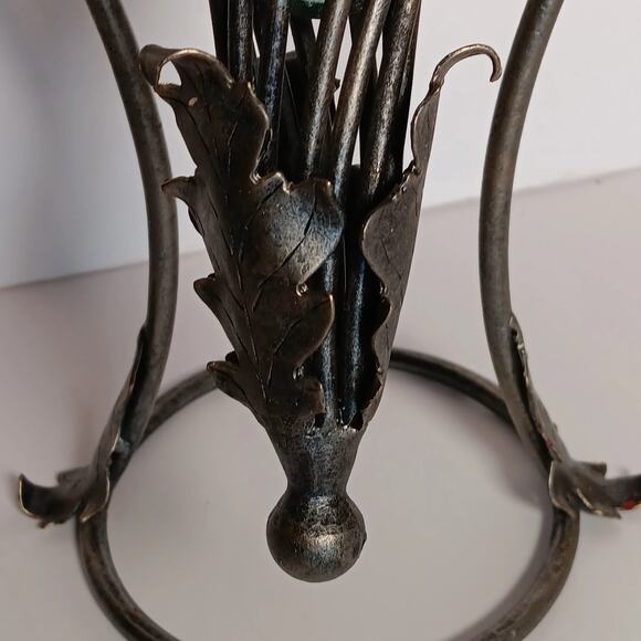 Amphora Vase Hand Blown Caged Green Glass Metal Leaves Stand 14.5" - Picture 9 of 16